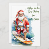 Surfen Santa Flat Vakantie Kaart (Voorkant / Achterkant)