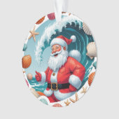 Surfen Santa Seashell Wave Acryl Kerst Orna Ornament (voorkant)