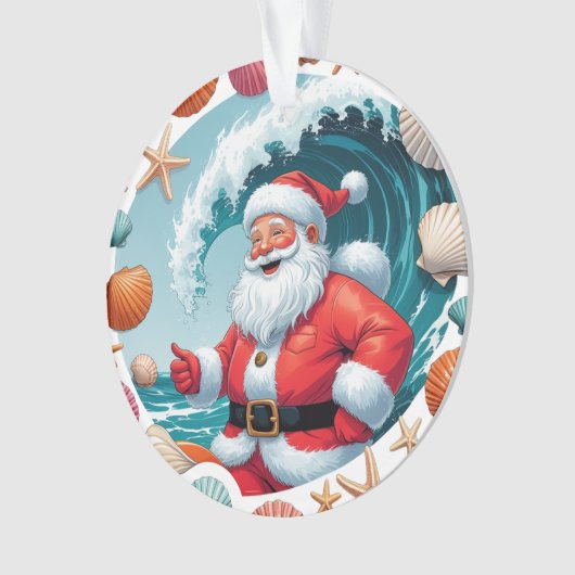 Surfen Santa Seashell Wave Acryl Kerst Orna Ornament (voorkant)