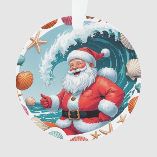 Surfen Santa Seashell Wave Acryl Kerst Orna Ornament (voorkant)