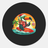 Surfen Santa Toucan en grappige hond Trocal Kerstm Ronde Sticker (Voorkant)