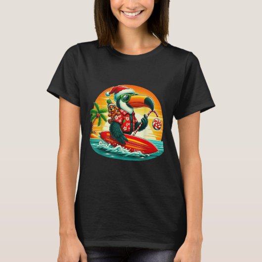 Surfen Santa Toucan en grappige hond Trocal Kerstm T-shirt (Voorkant)