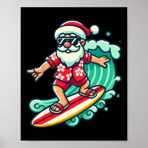 Surfen Santa Tropical Kerstvakantie in Xmas Poster