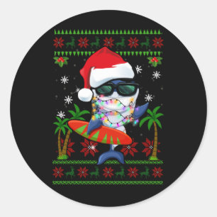 Surfen Shark Christmas Ugly Sweater Santa Hat Sha Ronde Sticker