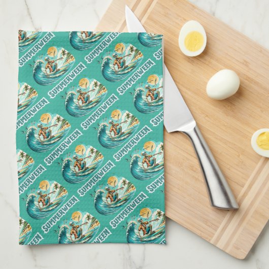 Surfen Skeleton Zomer Tussen Strand Vibes Theedoek (Quarter Fold)