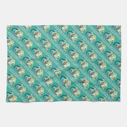 Surfen Skeleton Zomer Tussen Strand Vibes Theedoek (Horizontaal)