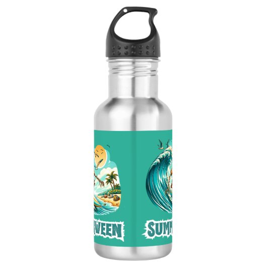 Surfen Skeleton Zomer Tussen Strand Vibes Waterfles (Voorkant)