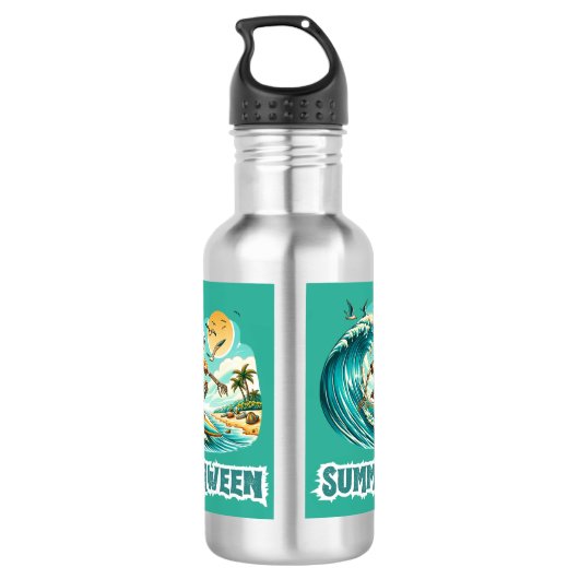 Surfen Skeleton Zomer Tussen Strand Vibes Waterfles (Achterkant)