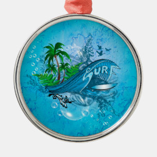 Surfen, surfbord met handpalm metalen ornament