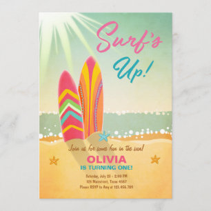 Surfen Verjaardagsuitnodiging Surf Up Beach Girl Kaart