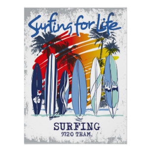 Surfen voor het Leven Poster Vibrant Retro Surf Ar Perfect Poster