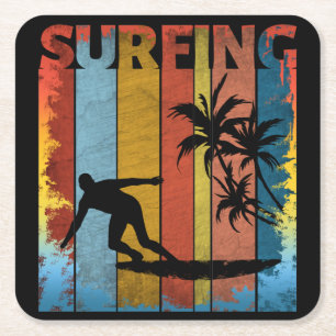 SURFEN ZOMER STRAND SURFER VIERKANTE KARTONNEN ONDERZETTER