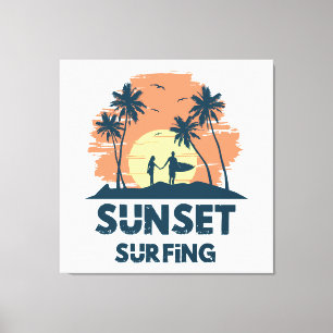 Surfen -Zonsondergang Surfen Canvas Afdruk