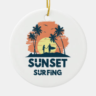 Surfen -Zonsondergang Surfen Keramisch Ornament