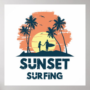 Surfen -Zonsondergang Surfen Poster