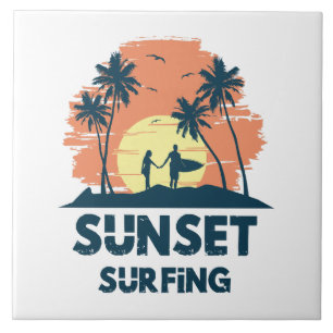 Surfen - Zonsondergang Surfen Tegeltje
