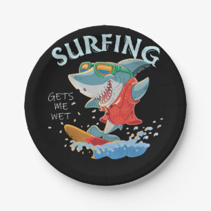 Surfen zorgt ervoor dat ik nat grappige haaienvinn papieren bordje