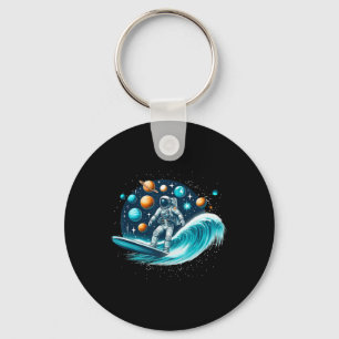 Surfende astronaut maan ruimte shirt sterrenstelse sleutelhanger