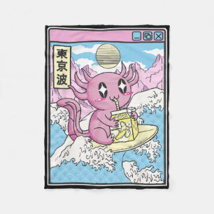 Surfende Axolotl Drinkende Nana Melk Kawaii Anime  Fleece Deken