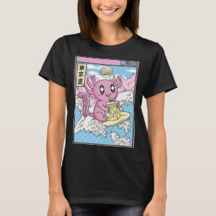 Surfende Axolotl Drinkende Nana Melk Kawaii Anime T-shirt