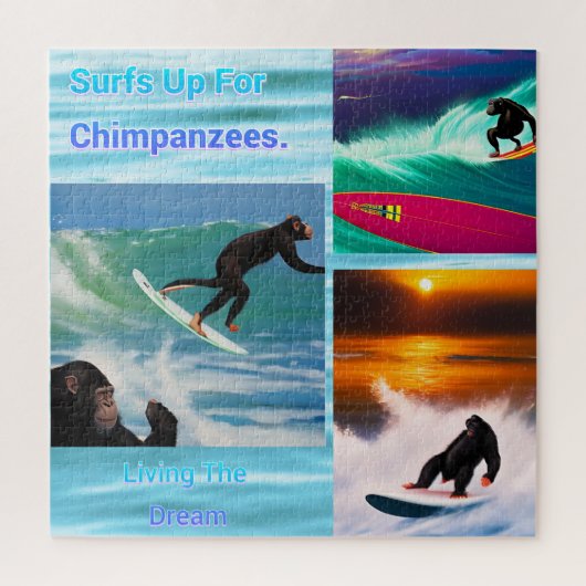 Surfende chimpansees, legpuzzel (Verticaal)