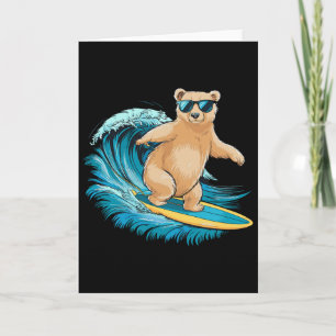 Surfende Grizzlybeer Strand Zomer Surfplank Surfen Kaart
