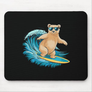 Surfende Grizzlybeer Strand Zomer Surfplank Surfen Muismat