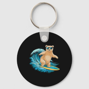 Surfende Grizzlybeer Strand Zomer Surfplank Surfen Sleutelhanger