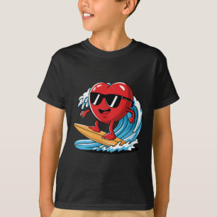 Surfende Hart Rijdt op Surfplank Valentijnsdag Jon T-shirt