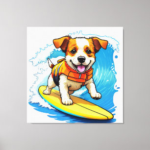 Surfende Hond Canvas Afdruk