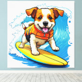 Surfende Hond Canvas Afdruk (Insitu (Houten vloer))