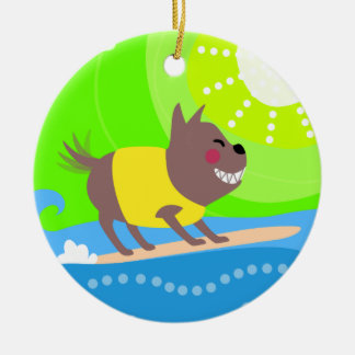 Surfende hond keramisch ornament