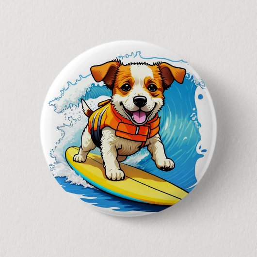 Surfende Hond Ronde Button 5,7 Cm (Voorkant)
