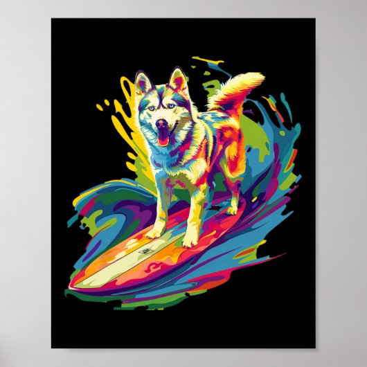 Surfende Husky  Poster (Voorkant)