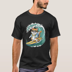 Surfende kat met zonnebril grappig ontwerp t-shirt