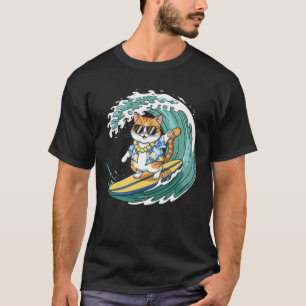 Surfende kat met zonnebril grappig ontwerp t-shirt