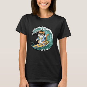 Surfende kat met zonnebril grappig ontwerp t-shirt