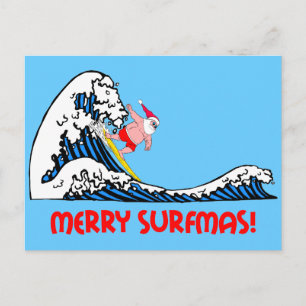 Surfende kerstman feestdagenkaart