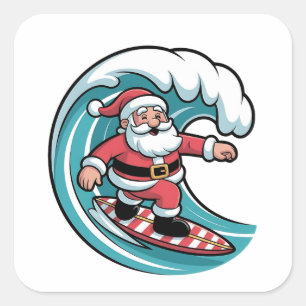 Surfende Kerstman Kerst Surfer Vakantie Strand Vierkante Sticker