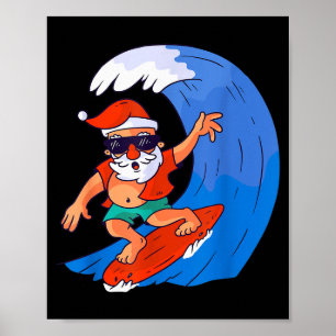 Surfende Kerstman Kerstmis X-mas Cadeau Poster