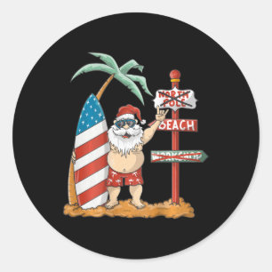 Surfende Kerstman Met Usa-patriottische Surfplank Ronde Sticker