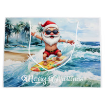 Surfende Kerstman op grote golf in Hawaï