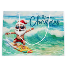 Surfende Kerstman op grote golf in Hawaï