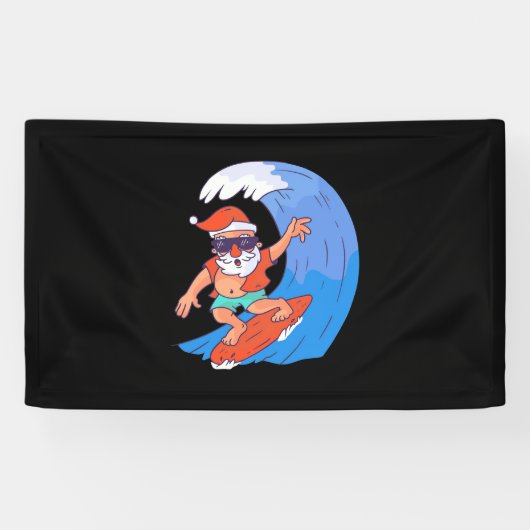 Surfende kerstman spandoek (Horizontaal)