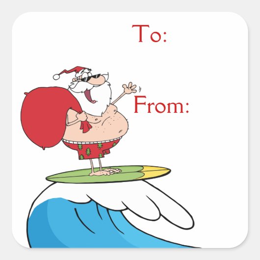 Surfende kerstman vierkante sticker (Voorkant)