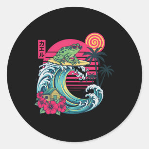 Surfende kikker Japanse golf voor zomer vakantie l Ronde Sticker
