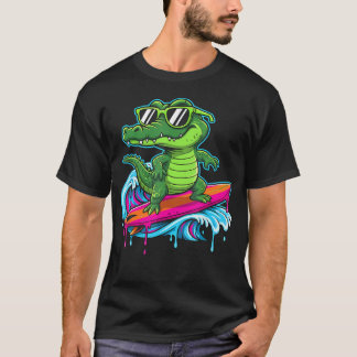 Surfende Krokodil Koele Alligator Zomer Strand T-shirt
