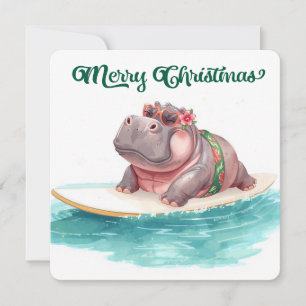 Surfende Nijlpaard Bikini Kerst Feestdagenkaart