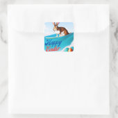 Surfende paashaas vierkante sticker (Tas)
