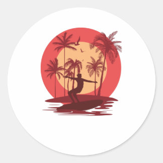 Surfende paradijs ronde sticker